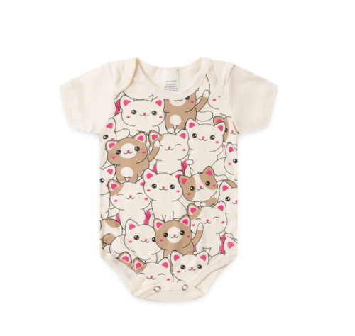 Conjunto Body Bebê Verão Menina 2 Peças Gatinhos Off White - TonTon Kids - Image 3